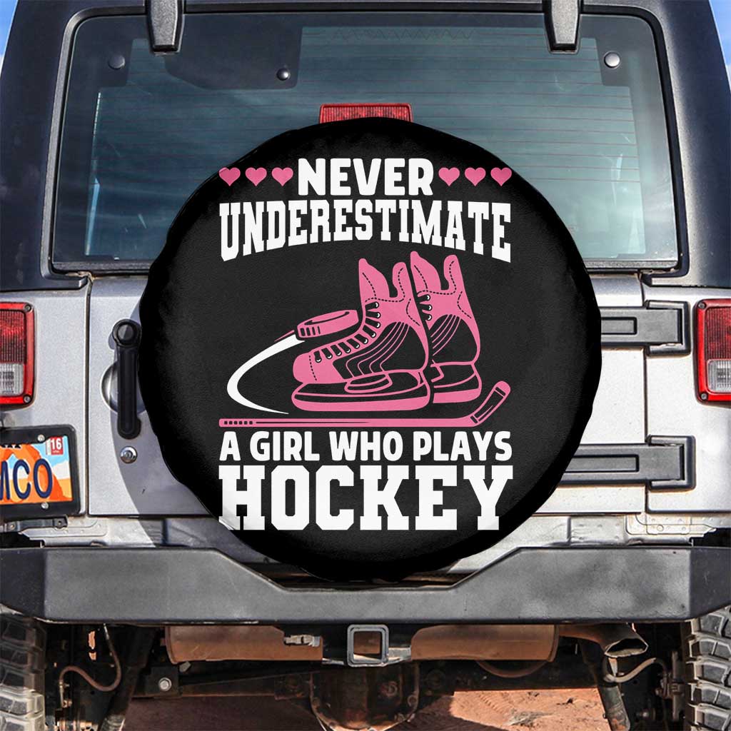 Never Underestimate A Girl Who Plays Hockey Spare Tire Cover Gift For Women - Wonder Print Shop