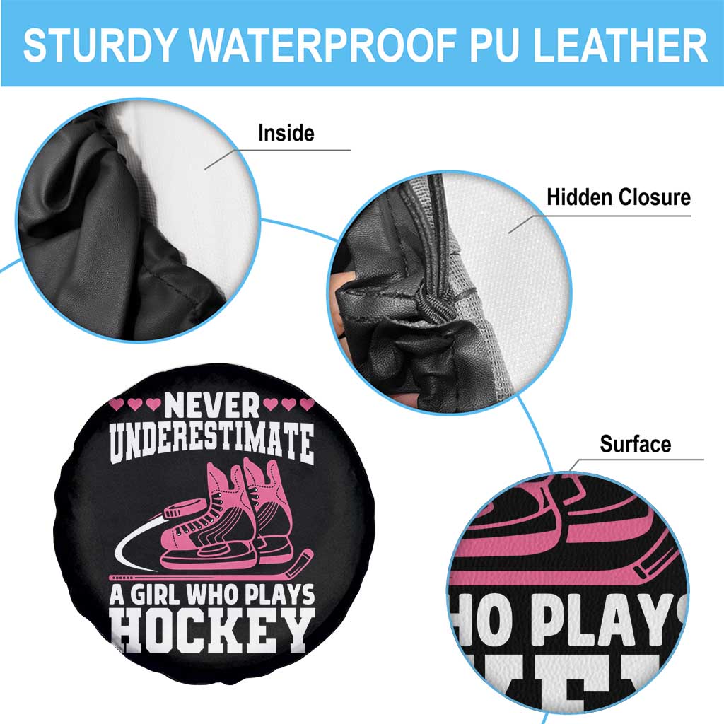 Never Underestimate A Girl Who Plays Hockey Spare Tire Cover Gift For Women - Wonder Print Shop