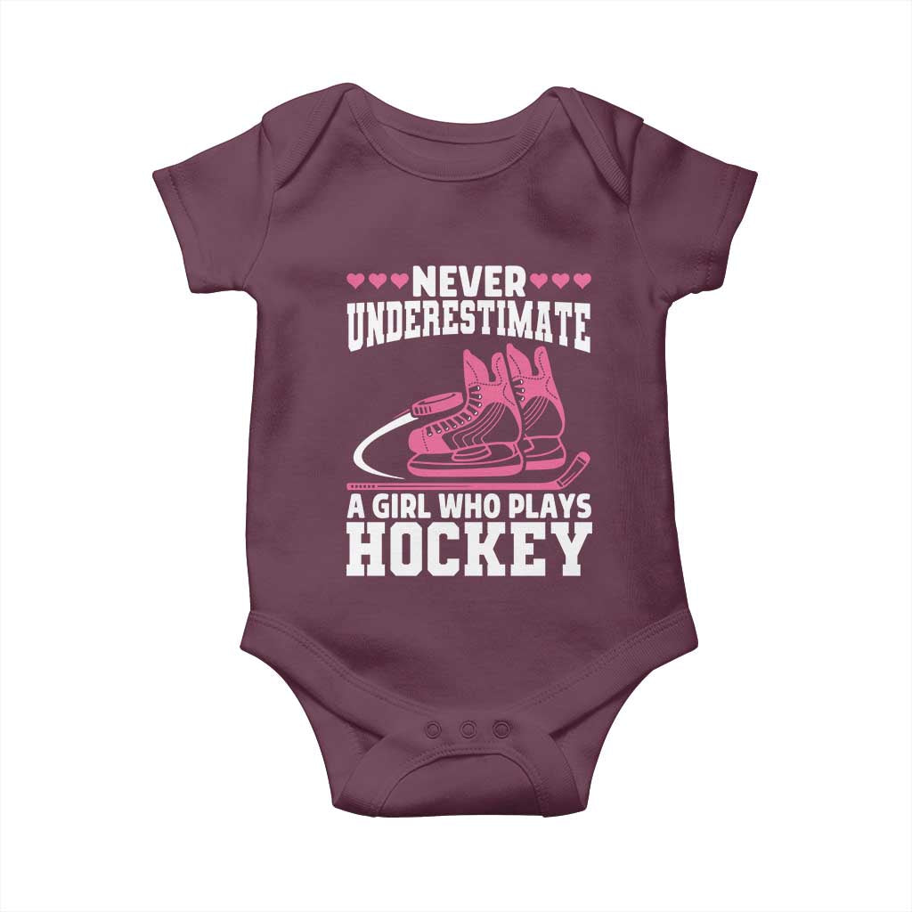 Never Underestimate A Girl Who Plays Hockey Baby Onesie Gift For Women - Wonder Print Shop