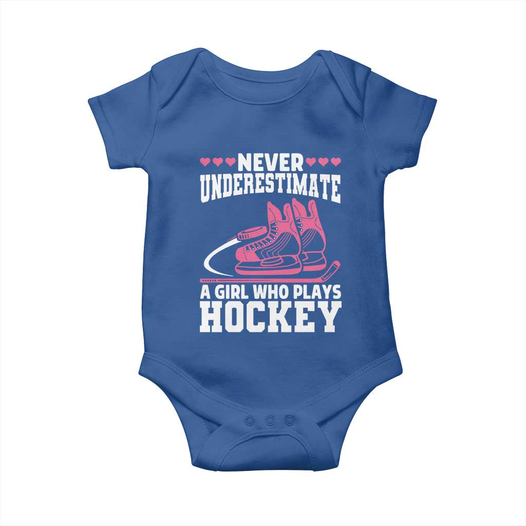 Never Underestimate A Girl Who Plays Hockey Baby Onesie Gift For Women - Wonder Print Shop