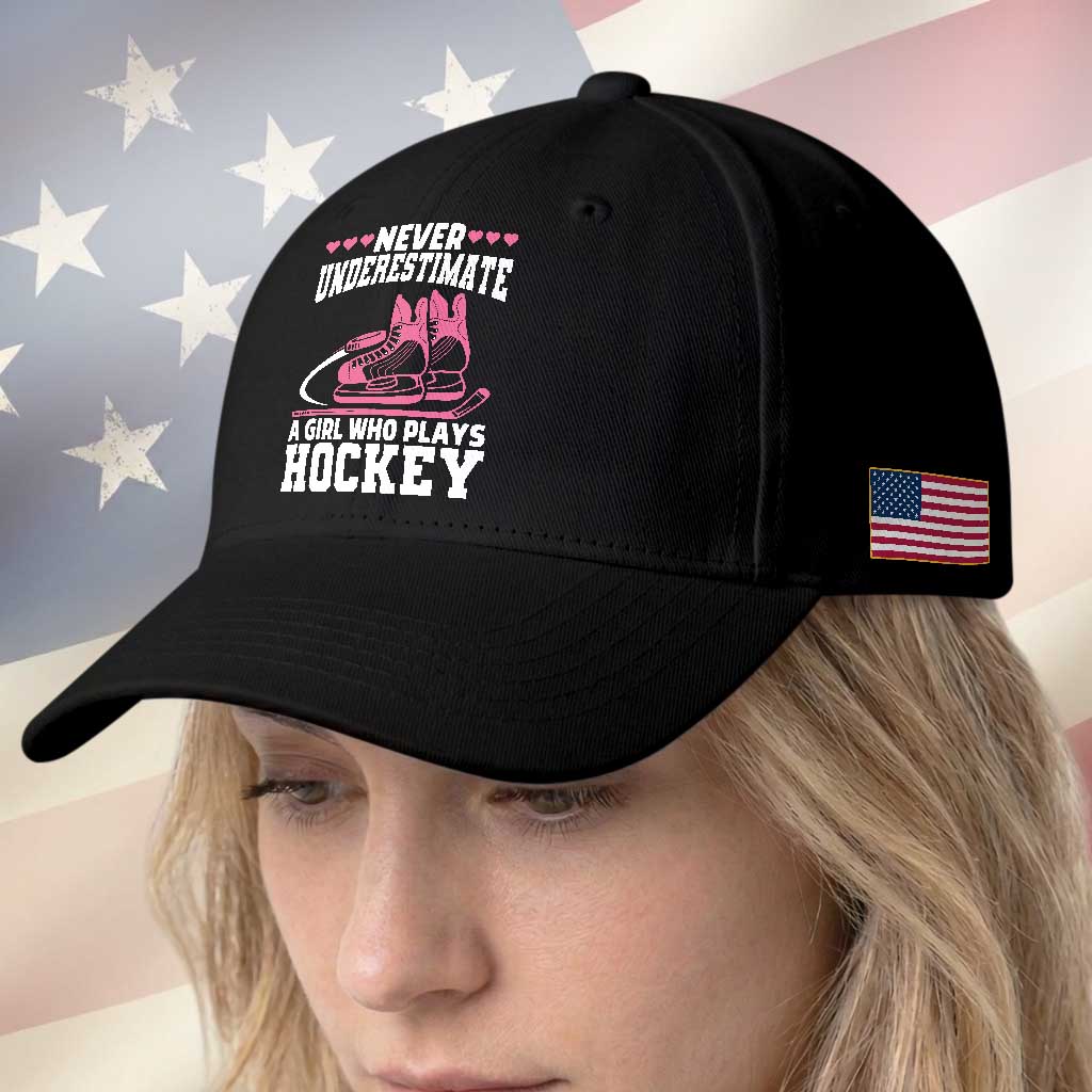 Never Underestimate A Girl Who Plays Hockey Baseball Cap Gift For Women