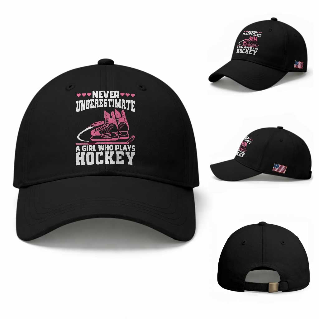 Never Underestimate A Girl Who Plays Hockey Baseball Cap Gift For Women