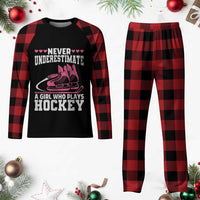 Never Underestimate A Girl Who Plays Hockey Plaid Pajama Set Gift For Women - Wonder Print Shop