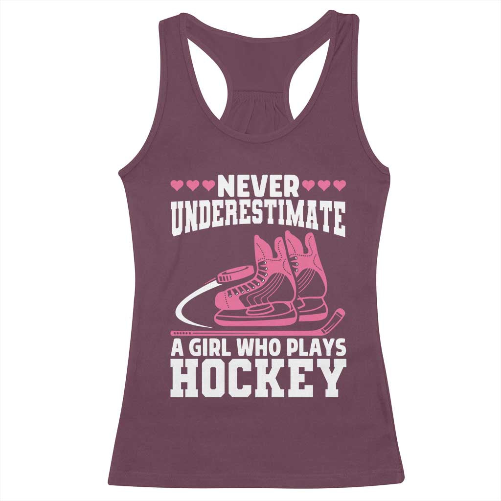 Never Underestimate A Girl Who Plays Hockey Racerback Tank Top Gift For Women - Wonder Print Shop