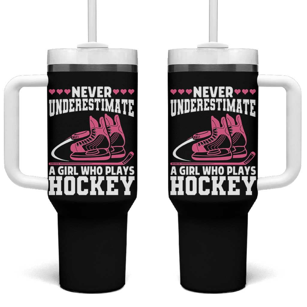 Never Underestimate A Girl Who Plays Hockey Tumbler With Handle Gift For Women - Wonder Print Shop