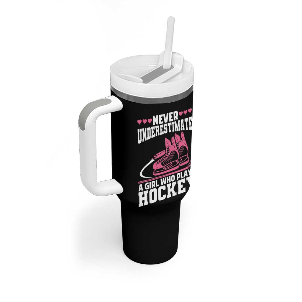 Never Underestimate A Girl Who Plays Hockey Tumbler With Handle Gift For Women - Wonder Print Shop