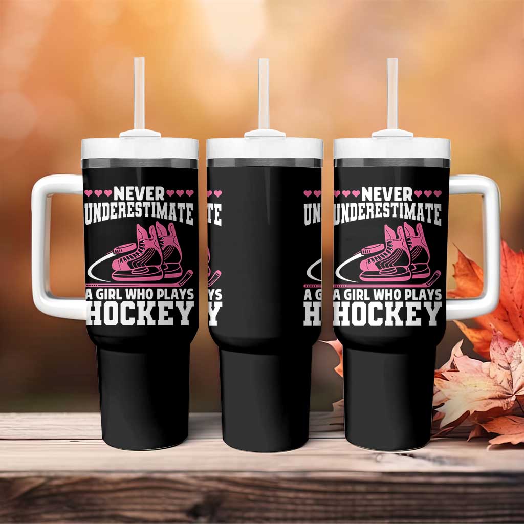 Never Underestimate A Girl Who Plays Hockey Tumbler With Handle Gift For Women - Wonder Print Shop