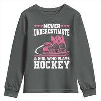 Never Underestimate A Girl Who Plays Hockey Youth Sweatshirt Gift For Women - Wonder Print Shop