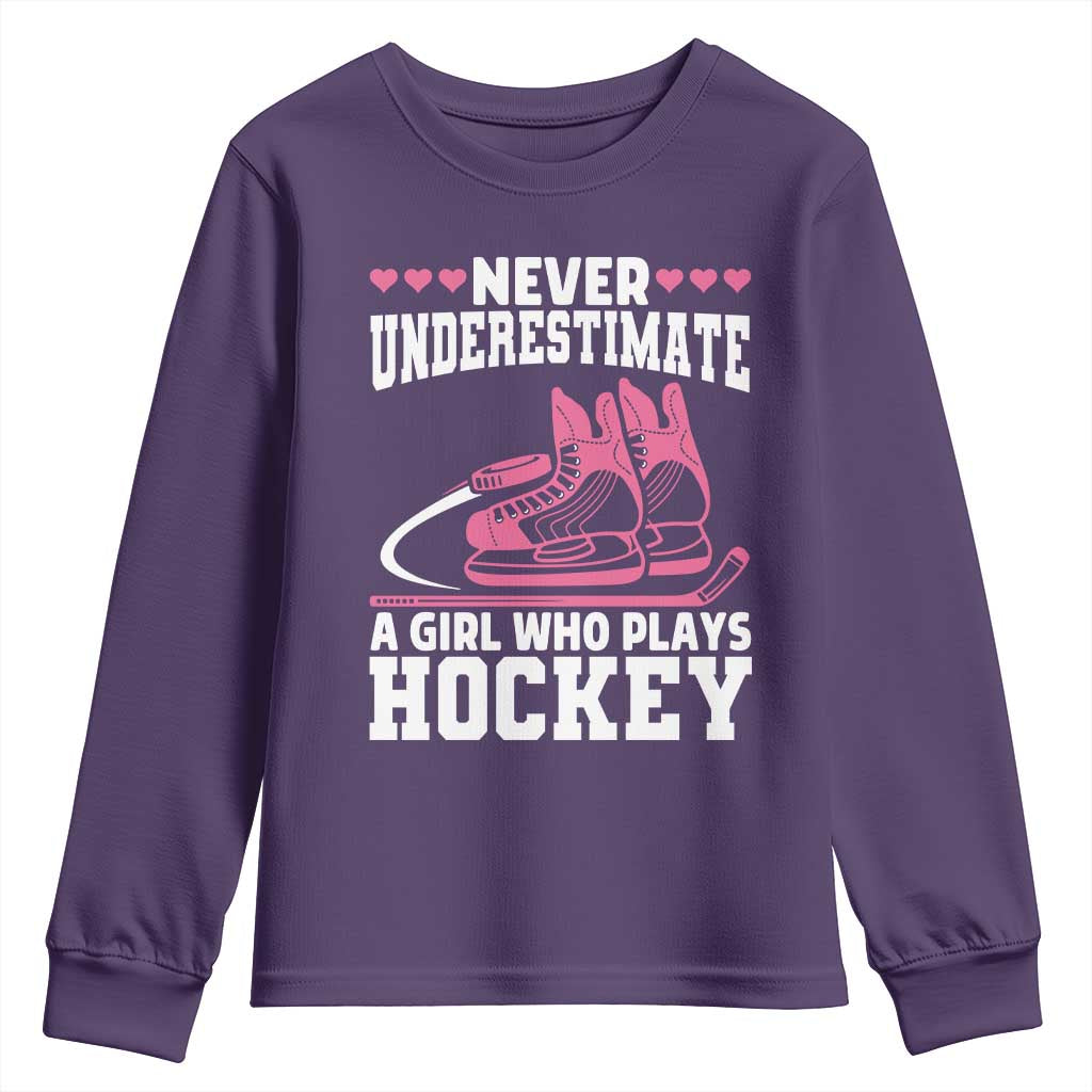Never Underestimate A Girl Who Plays Hockey Youth Sweatshirt Gift For Women - Wonder Print Shop