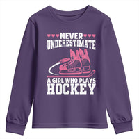 Never Underestimate A Girl Who Plays Hockey Youth Sweatshirt Gift For Women - Wonder Print Shop