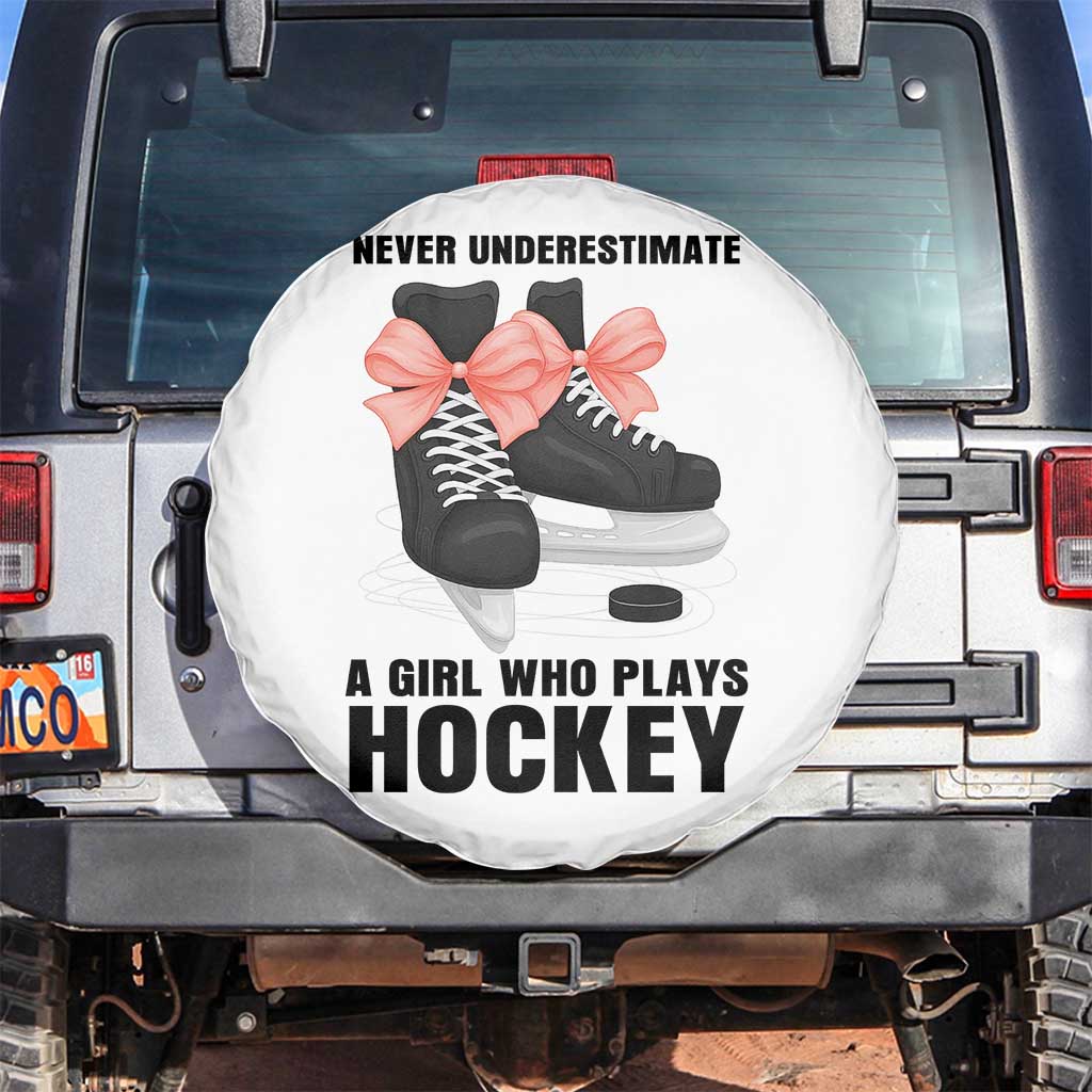 Never Underestimate A Girl Hockey Player Gift Idea Spare Tire Cover - Wonder Print Shop