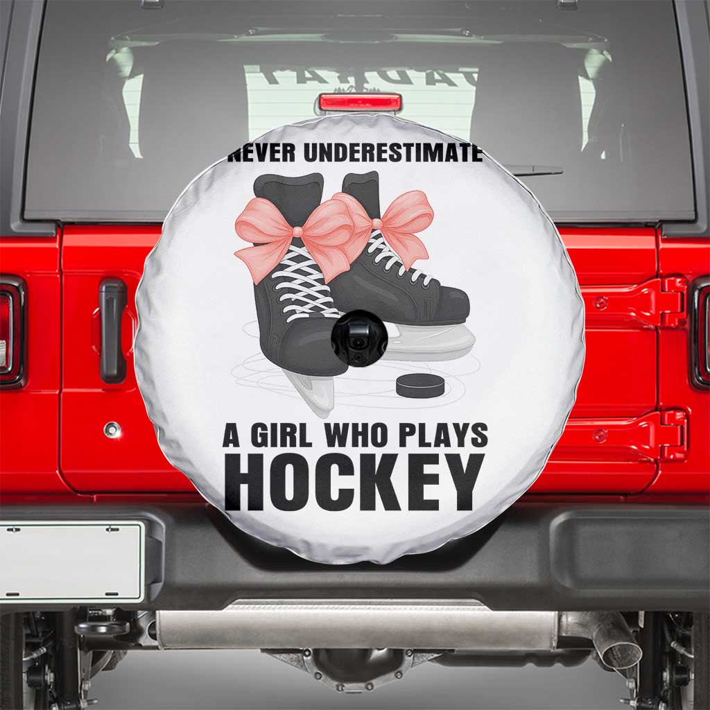 Never Underestimate A Girl Hockey Player Gift Idea Spare Tire Cover - Wonder Print Shop