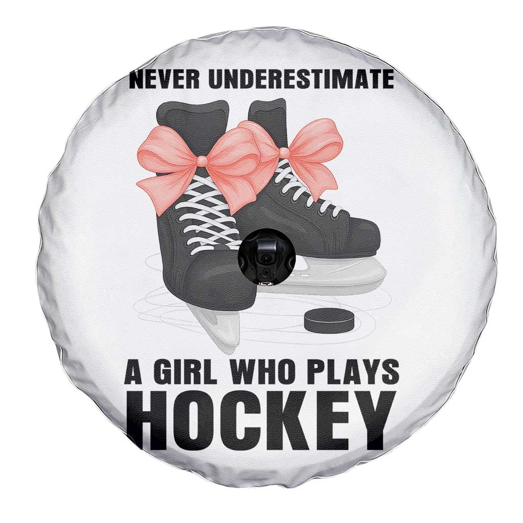 Never Underestimate A Girl Hockey Player Gift Idea Spare Tire Cover - Wonder Print Shop