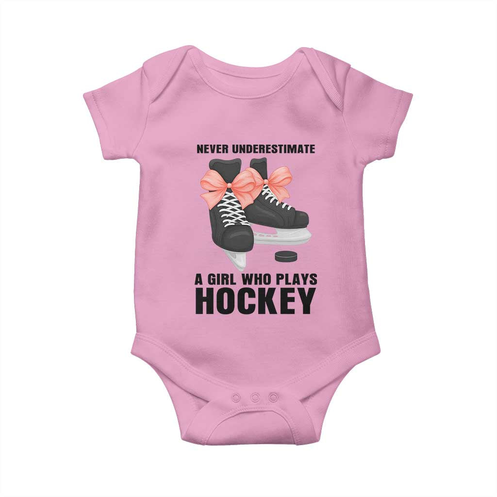 Never Underestimate A Girl Hockey Player Gift Idea Baby Onesie - Wonder Print Shop