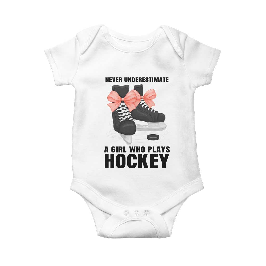 Never Underestimate A Girl Hockey Player Gift Idea Baby Onesie - Wonder Print Shop
