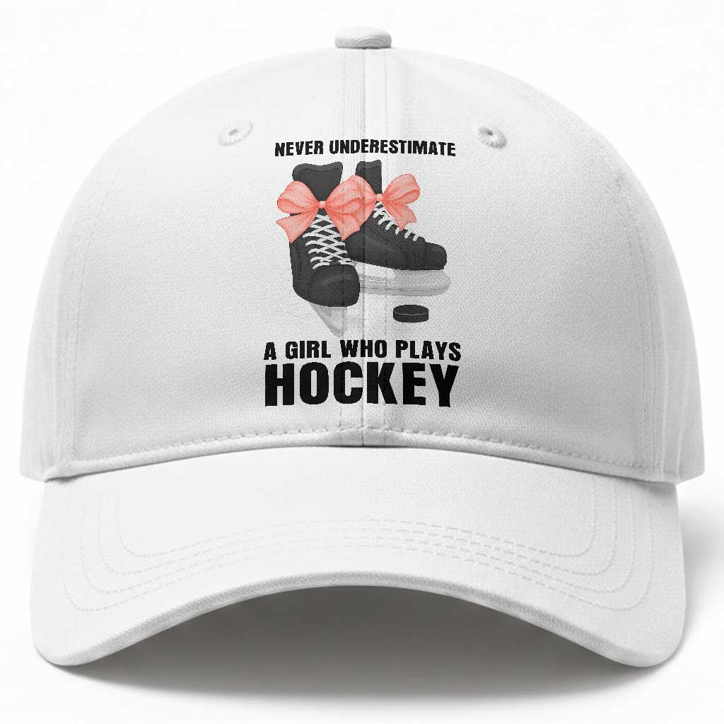 Never Underestimate A Girl Hockey Player Gift Idea Baseball Cap