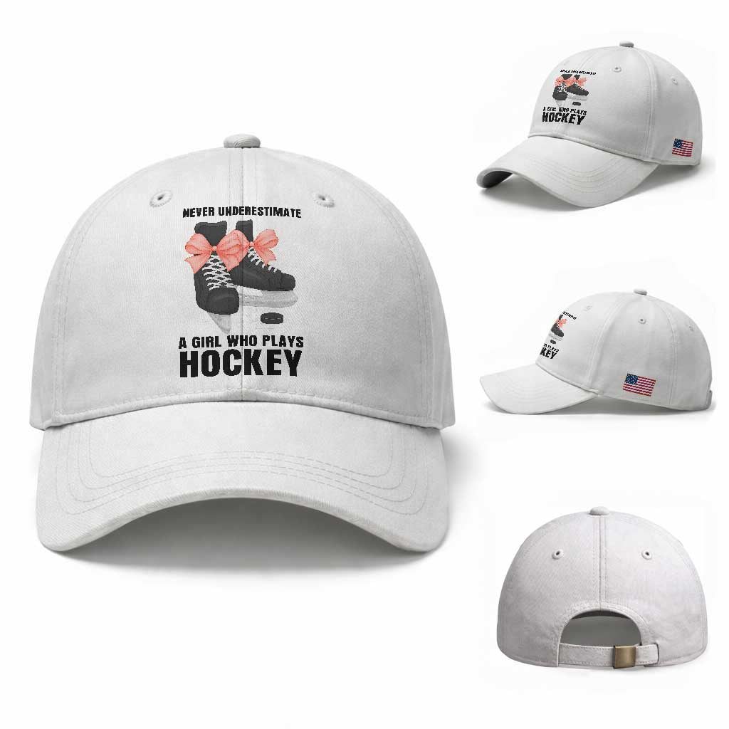 Never Underestimate A Girl Hockey Player Gift Idea Baseball Cap