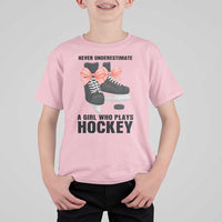 Never Underestimate A Girl Hockey Player Gift Idea T Shirt For Kid - Wonder Print Shop