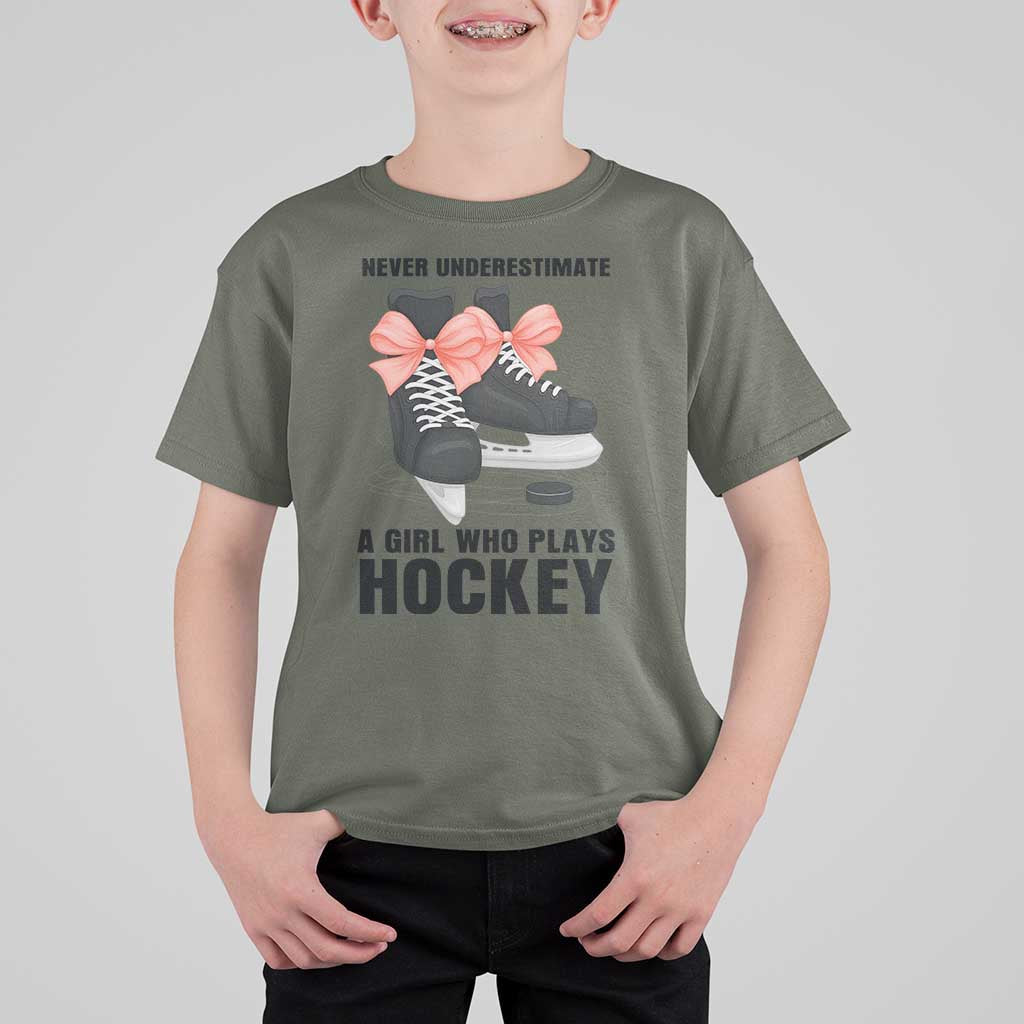 Never Underestimate A Girl Hockey Player Gift Idea T Shirt For Kid - Wonder Print Shop