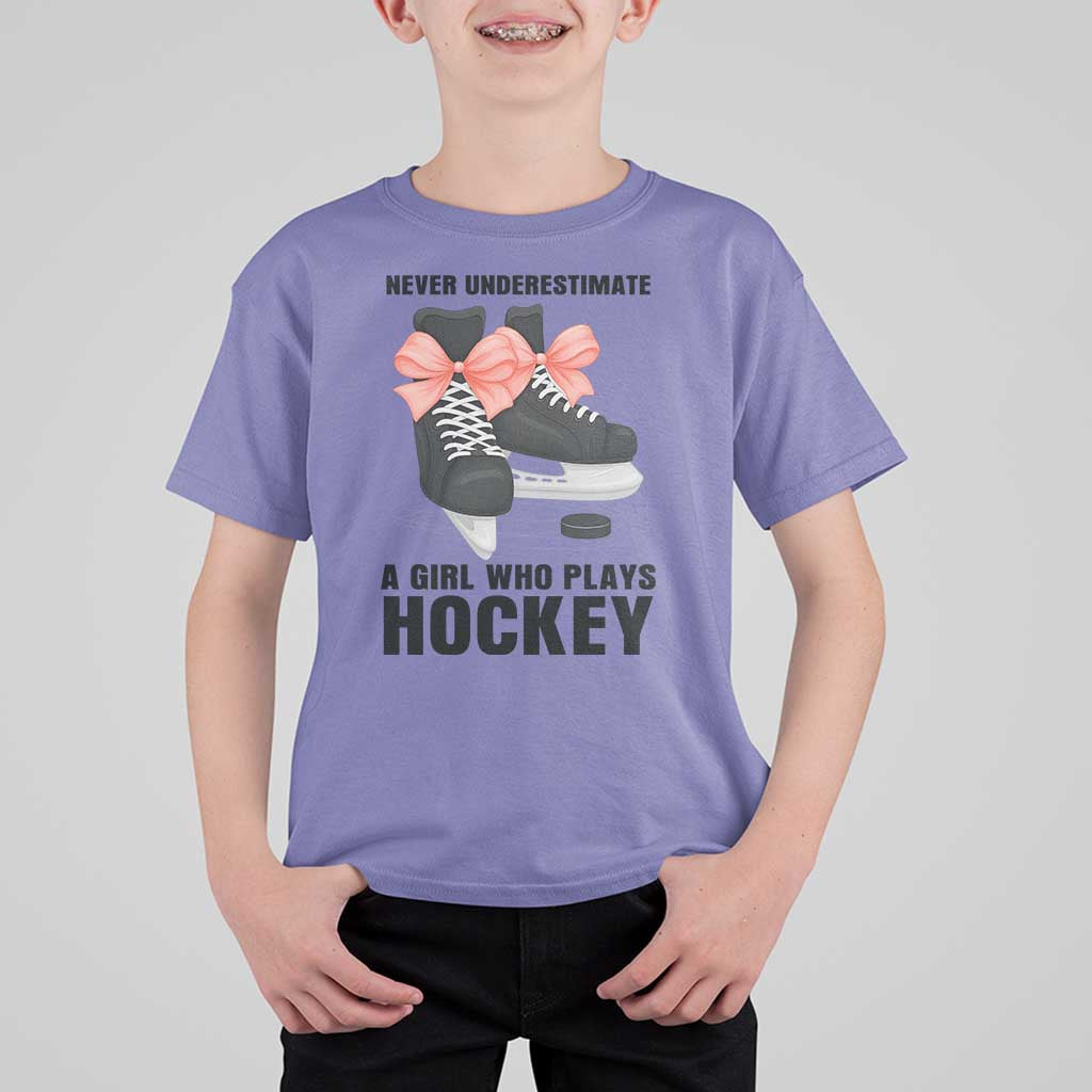 Never Underestimate A Girl Hockey Player Gift Idea T Shirt For Kid - Wonder Print Shop