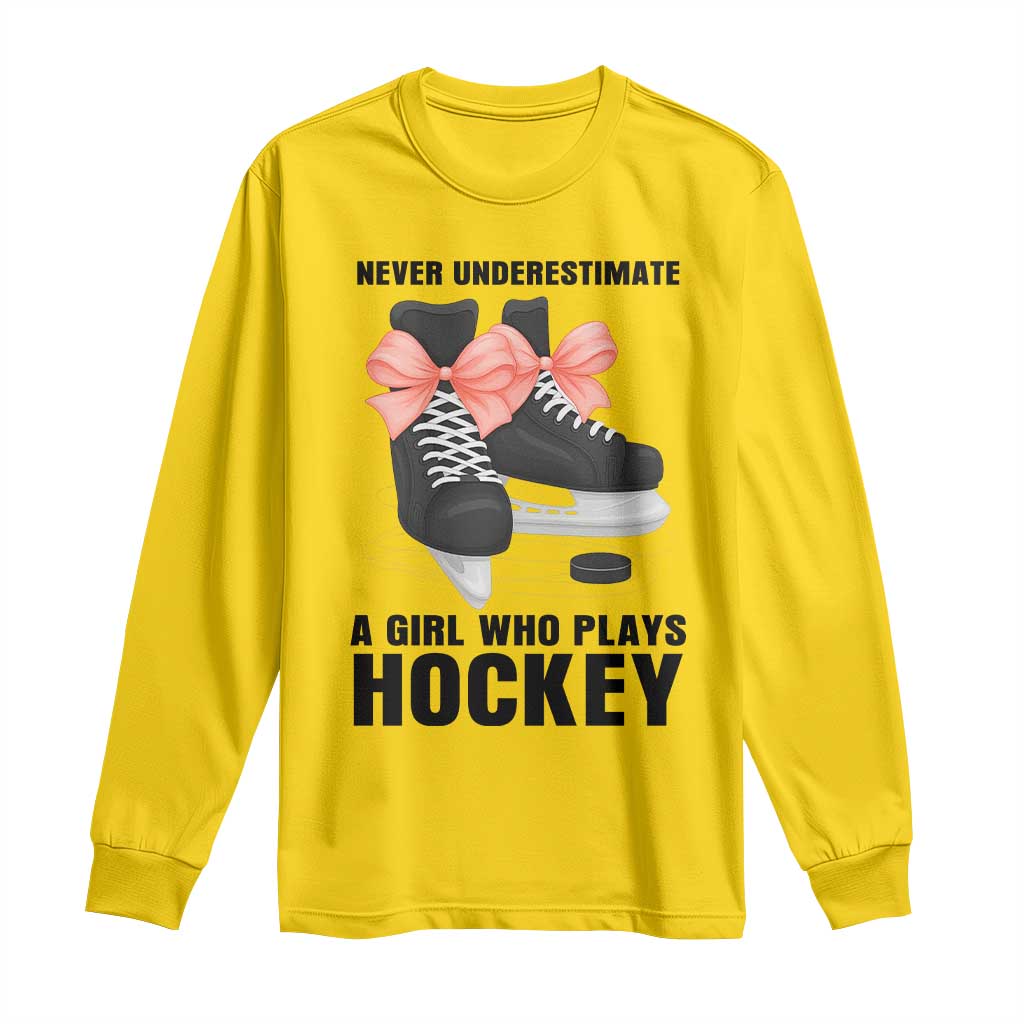 Never Underestimate A Girl Hockey Player Gift Idea Long Sleeve Shirt - Wonder Print Shop