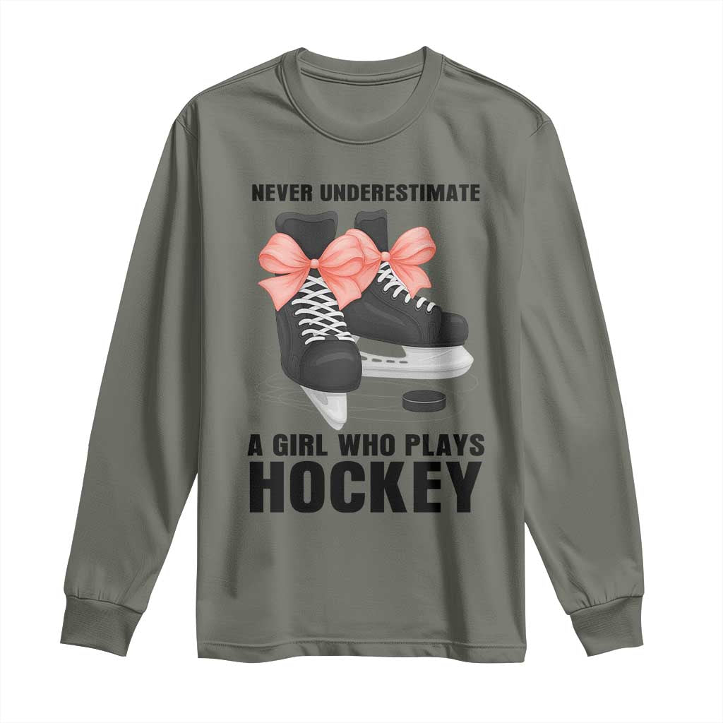 Never Underestimate A Girl Hockey Player Gift Idea Long Sleeve Shirt - Wonder Print Shop