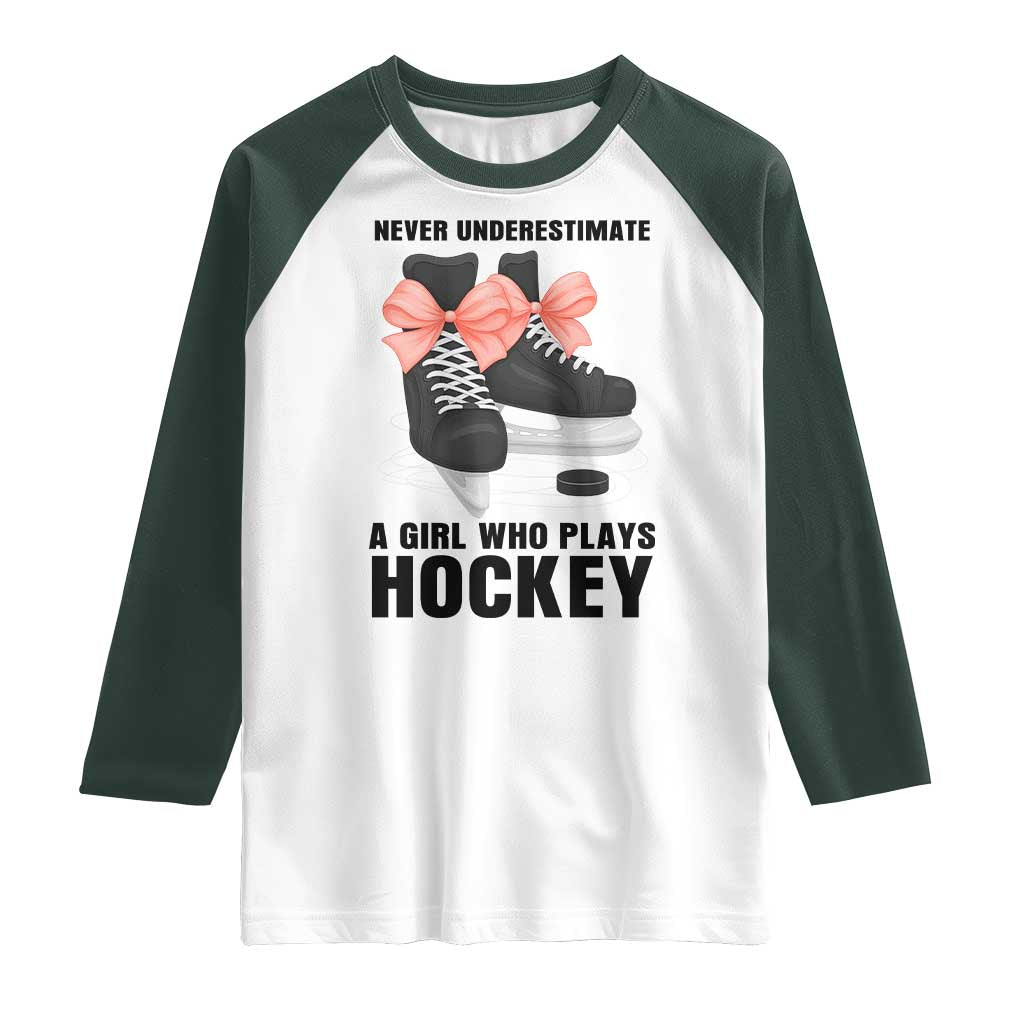 Never Underestimate A Girl Hockey Player Gift Idea Raglan Shirt - Wonder Print Shop