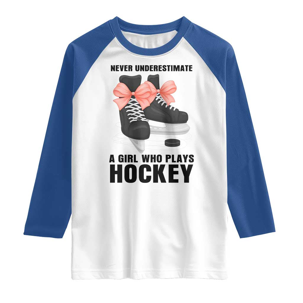 Never Underestimate A Girl Hockey Player Gift Idea Raglan Shirt - Wonder Print Shop