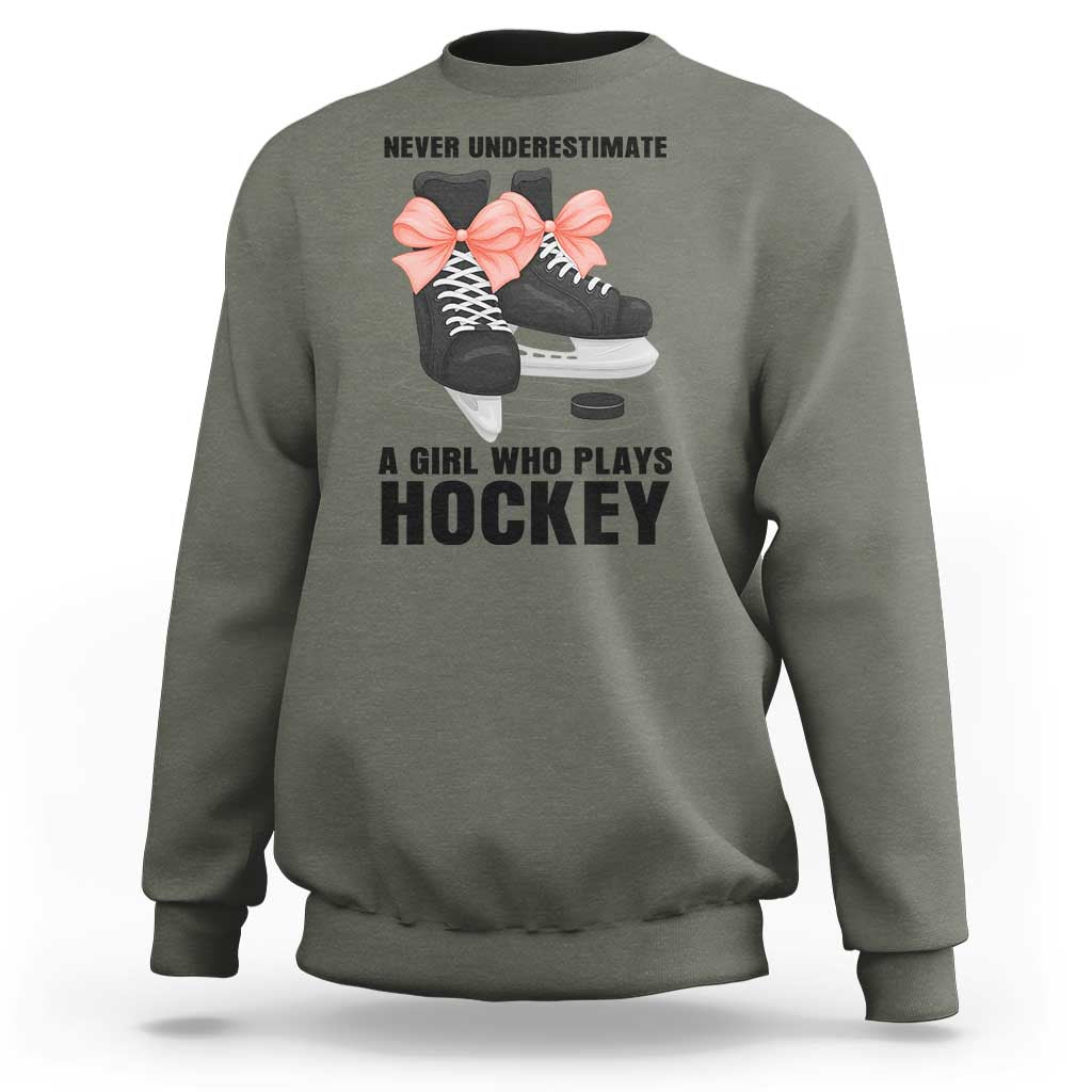 Never Underestimate A Girl Hockey Player Gift Idea Sweatshirt - Wonder Print Shop