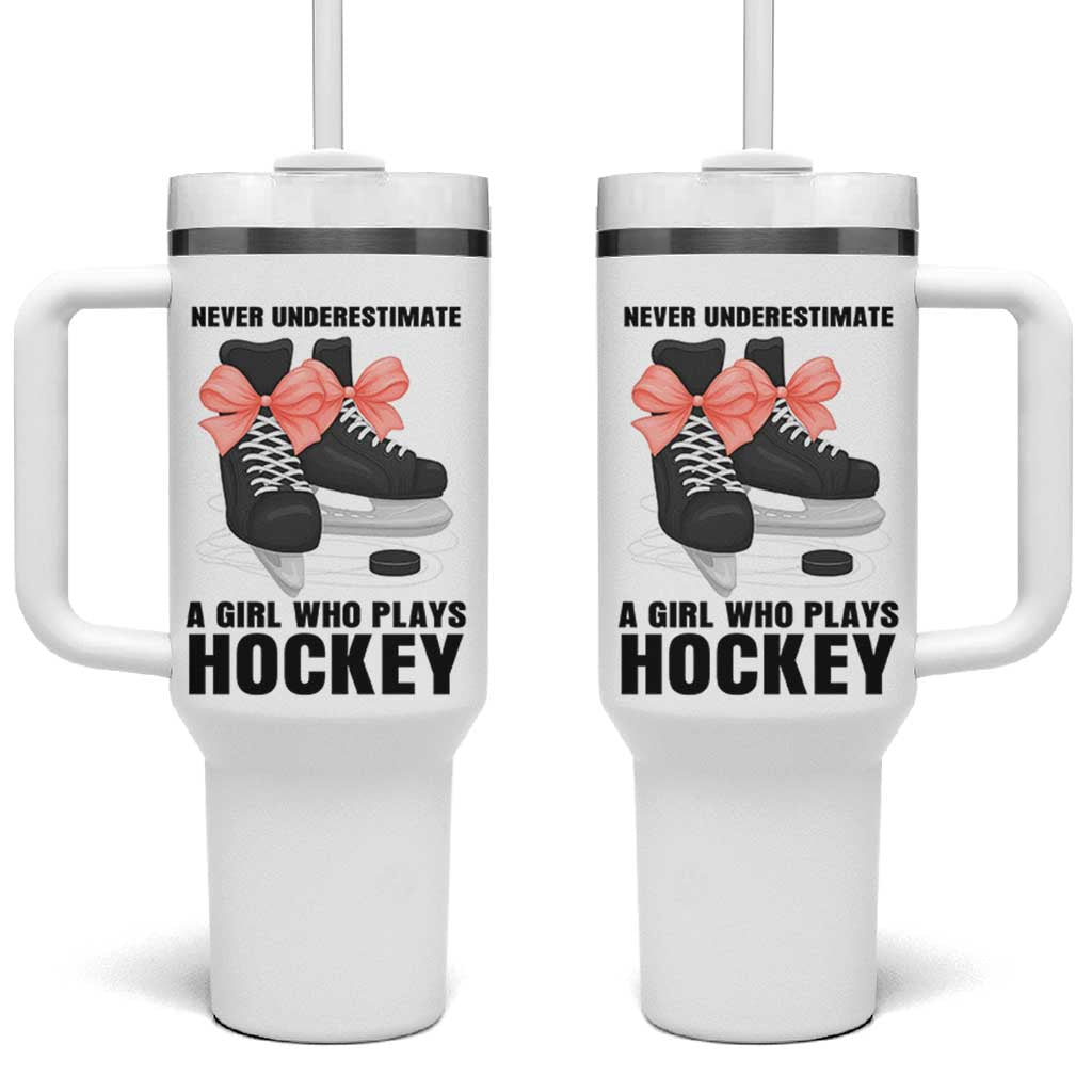 Never Underestimate A Girl Hockey Player Gift Idea Tumbler With Handle - Wonder Print Shop