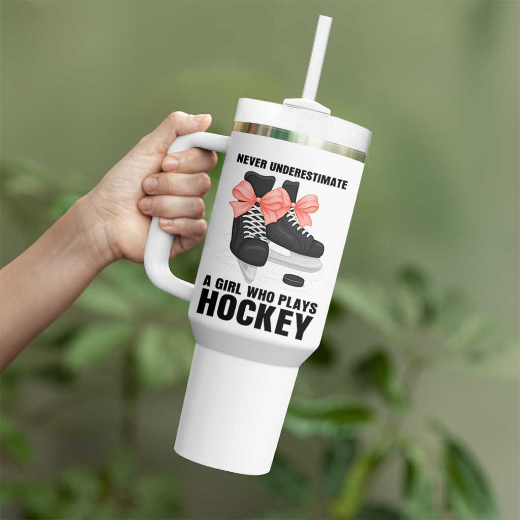 Never Underestimate A Girl Hockey Player Gift Idea Tumbler With Handle - Wonder Print Shop