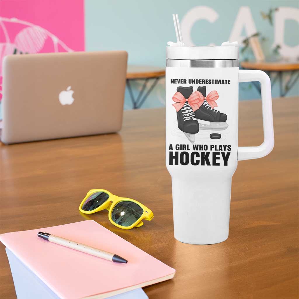 Never Underestimate A Girl Hockey Player Gift Idea Tumbler With Handle - Wonder Print Shop