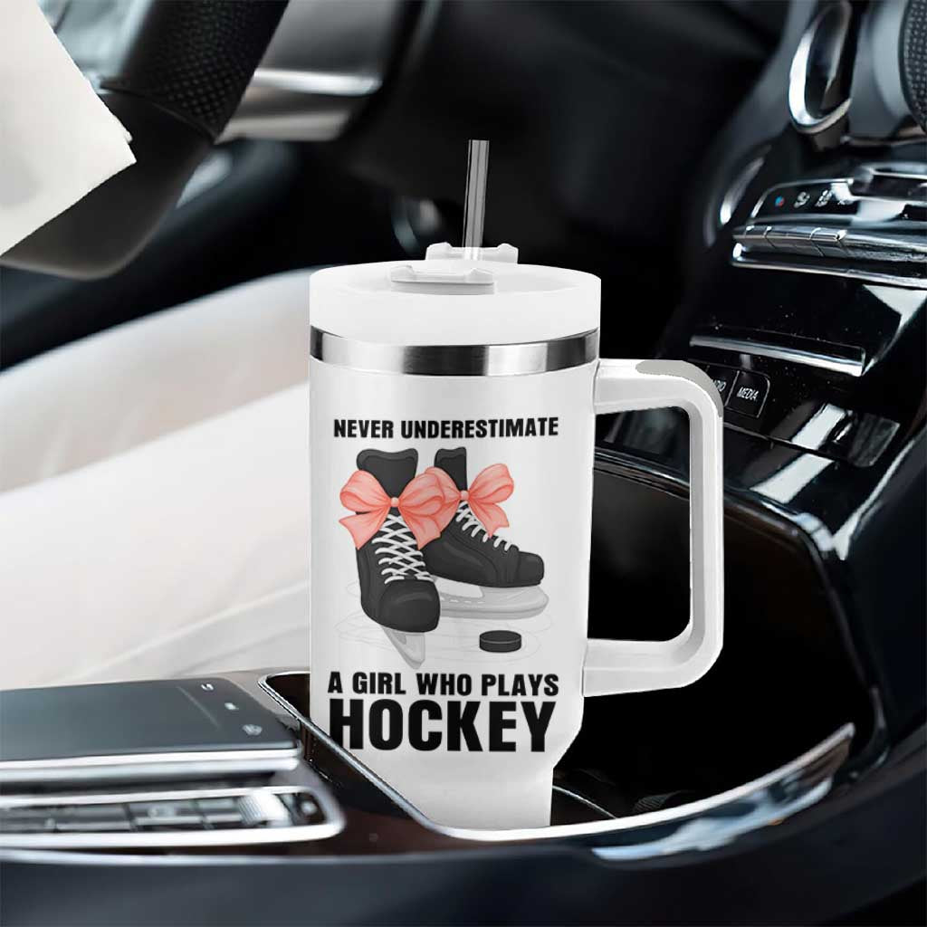 Never Underestimate A Girl Hockey Player Gift Idea Tumbler With Handle - Wonder Print Shop