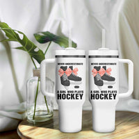 Never Underestimate A Girl Hockey Player Gift Idea Tumbler With Handle - Wonder Print Shop