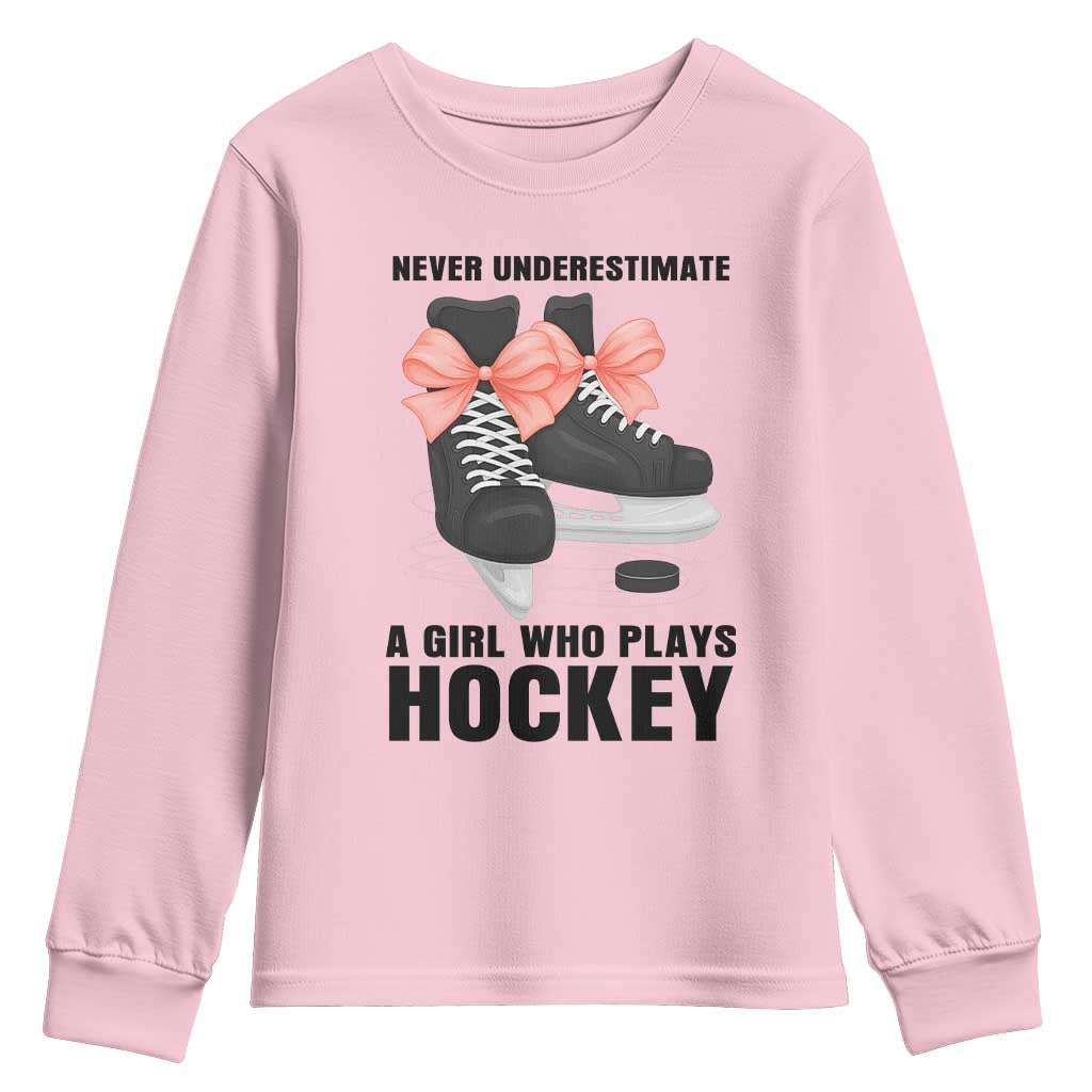 Never Underestimate A Girl Hockey Player Gift Idea Youth Sweatshirt - Wonder Print Shop