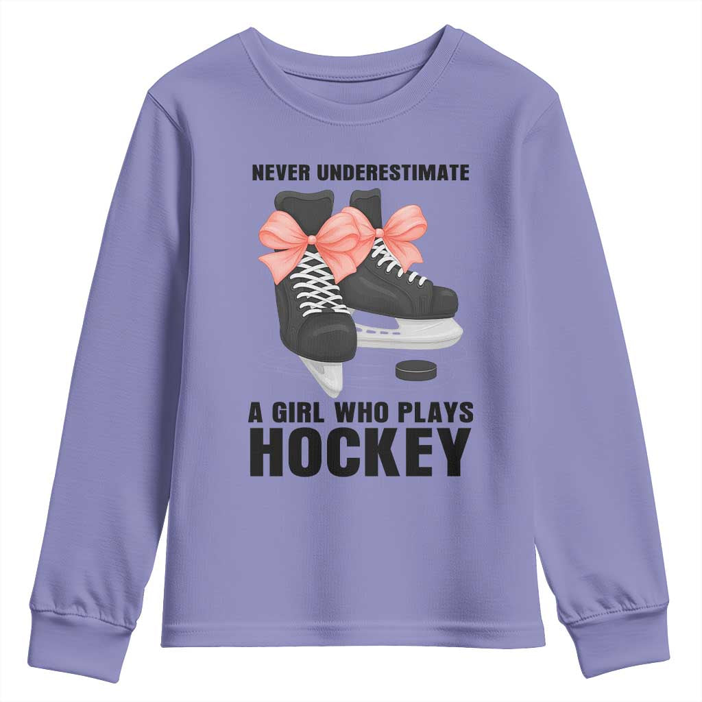 Never Underestimate A Girl Hockey Player Gift Idea Youth Sweatshirt - Wonder Print Shop
