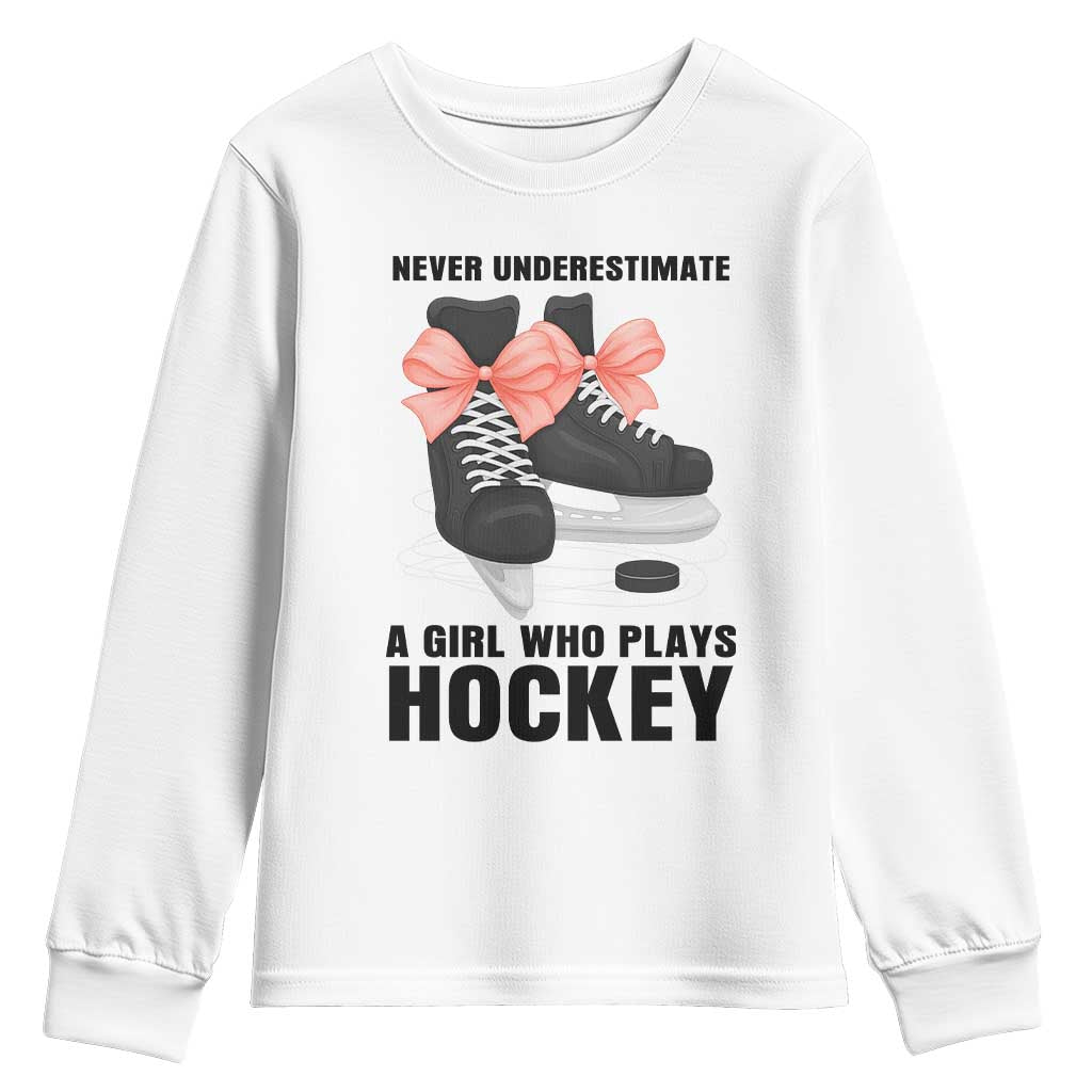 Never Underestimate A Girl Hockey Player Gift Idea Youth Sweatshirt - Wonder Print Shop