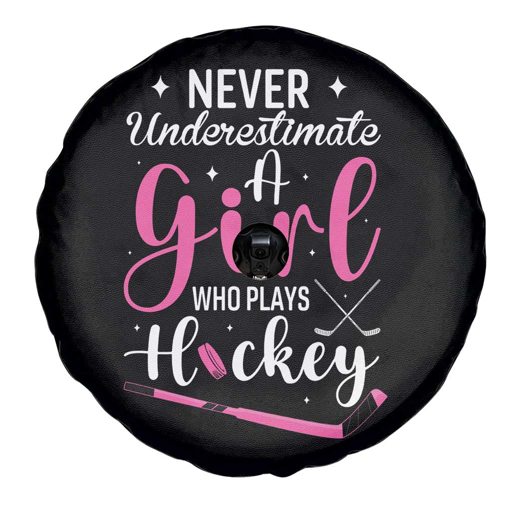 Never Underestimate A Girl Who Plays Hockey Spare Tire Cover Sports Lover Gift - Wonder Print Shop