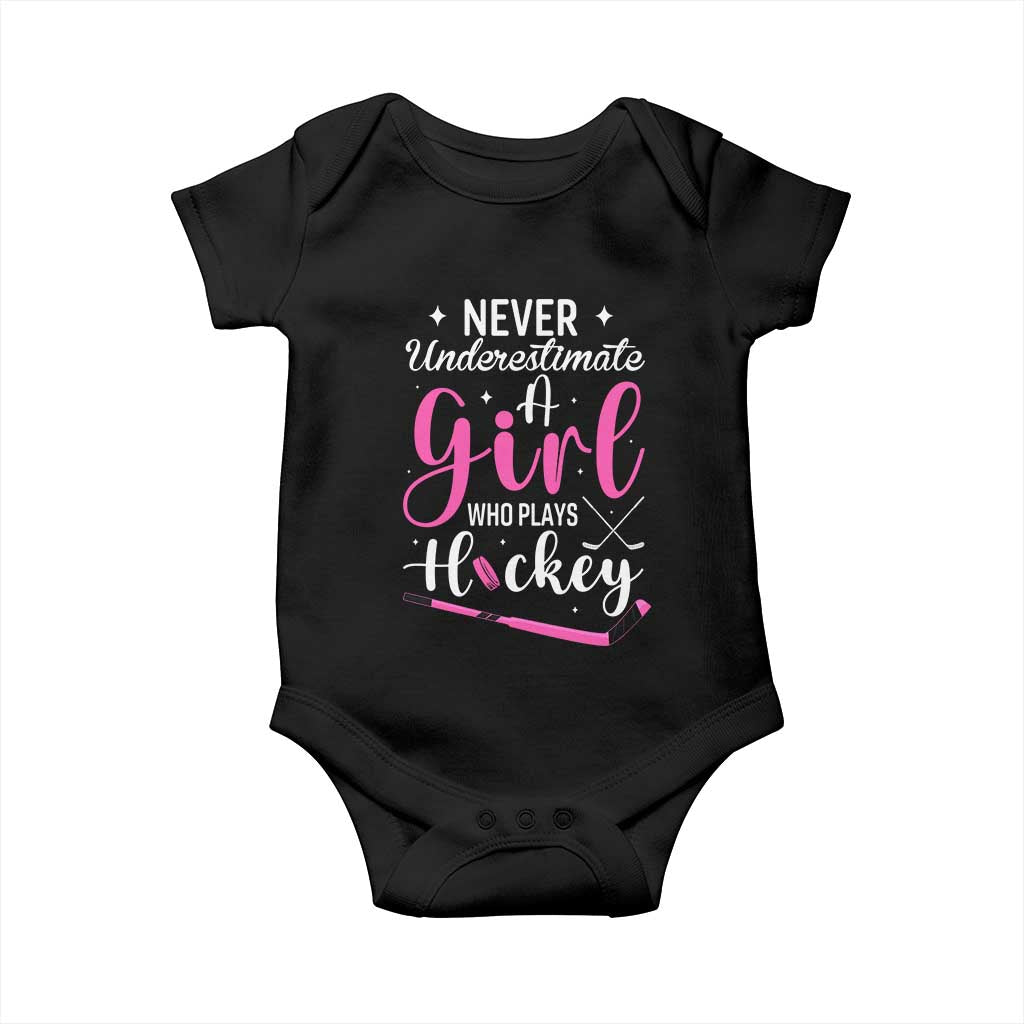 Never Underestimate A Girl Who Plays Hockey Baby Onesie Sports Lover Gift - Wonder Print Shop