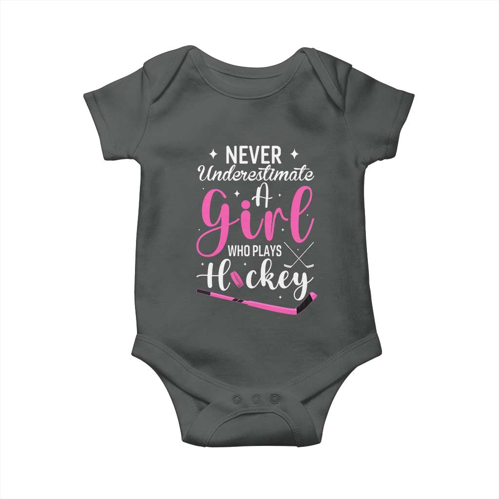 Never Underestimate A Girl Who Plays Hockey Baby Onesie Sports Lover Gift - Wonder Print Shop