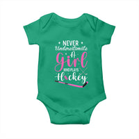 Never Underestimate A Girl Who Plays Hockey Baby Onesie Sports Lover Gift - Wonder Print Shop