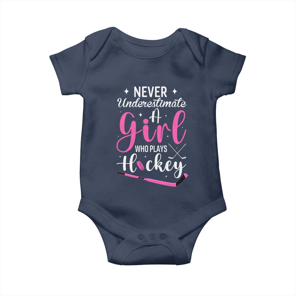Never Underestimate A Girl Who Plays Hockey Baby Onesie Sports Lover Gift - Wonder Print Shop