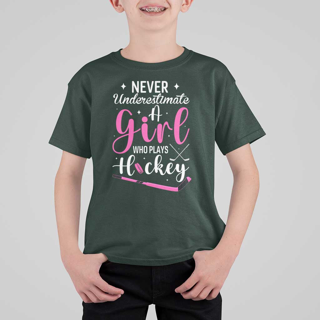 Never Underestimate A Girl Who Plays Hockey T Shirt For Kid Sports Lover Gift - Wonder Print Shop