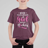 Never Underestimate A Girl Who Plays Hockey T Shirt For Kid Sports Lover Gift - Wonder Print Shop