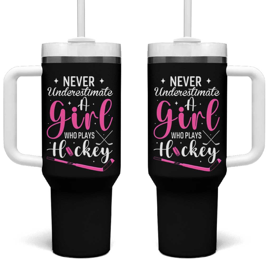 Never Underestimate A Girl Who Plays Hockey Tumbler With Handle Sports Lover Gift - Wonder Print Shop