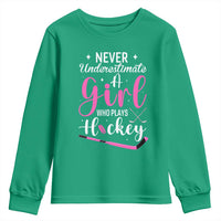 Never Underestimate A Girl Who Plays Hockey Youth Sweatshirt Sports Lover Gift - Wonder Print Shop