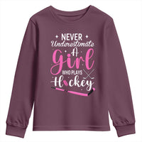 Never Underestimate A Girl Who Plays Hockey Youth Sweatshirt Sports Lover Gift - Wonder Print Shop