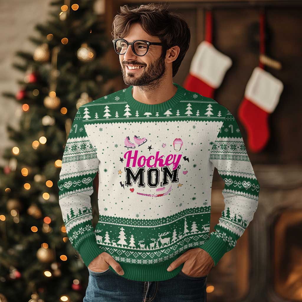 Proud Hockey Mom Ugly Christmas Sweater Ice Hockey Supporter Gift - Wonder Print Shop