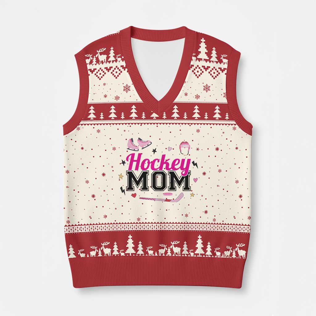 Proud Hockey Mom V-Neck Knit Sweater Vest Ice Hockey Supporter Gift - Wonder Print Shop