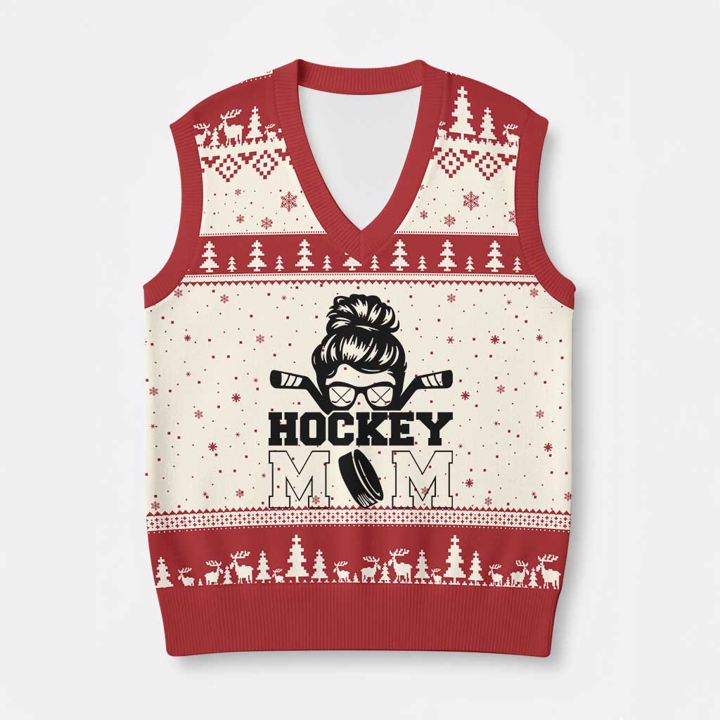 Funny Hockey Mom Quote V-Neck Knit Sweater Vest Gift For Hockey Lovers - Wonder Print Shop
